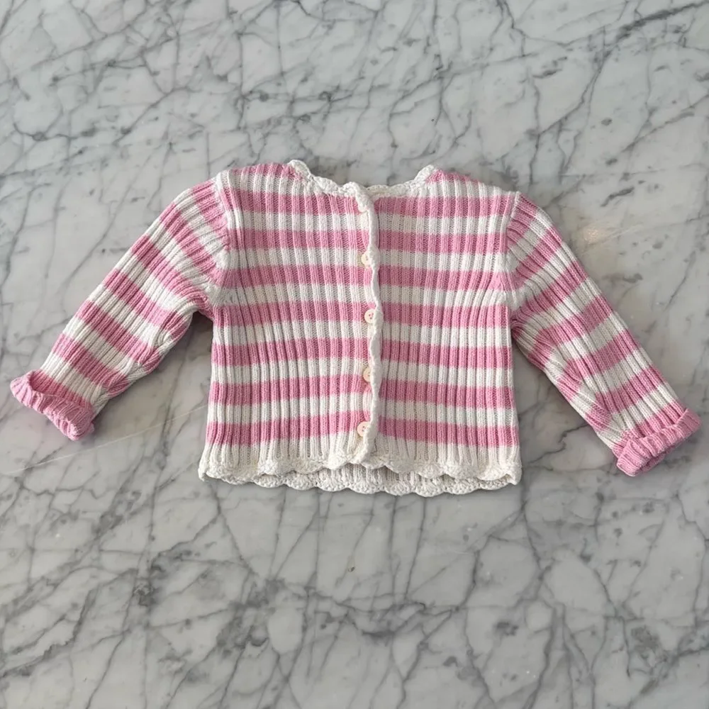 Striped Ribbed Cardigan Button Down Sweater Sz 6-9 Mo
